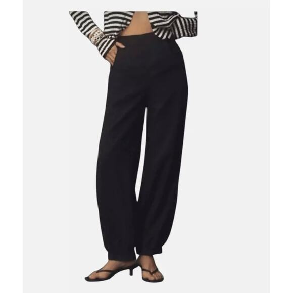 Women's NWT Pilcro Anthropologie Black Boot Tuck Parachute Linen Pants- 29P - Picture 1 of 12